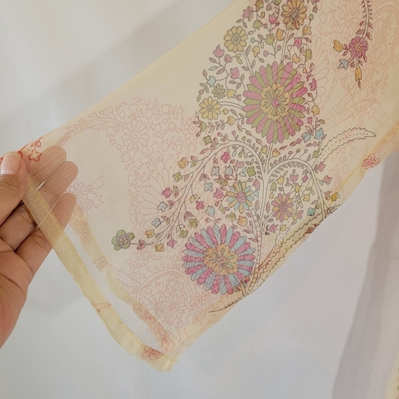 Beautiful Colorful Floral Beach Cover-Up Sz 42/M-L Silk Half Sleeve Sheer Beachy - Picture 6 of 12